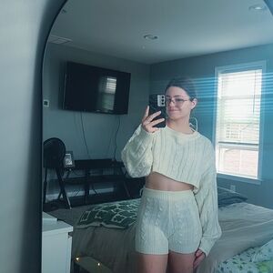 Fashion Nova Cream Cable Knit Short Set